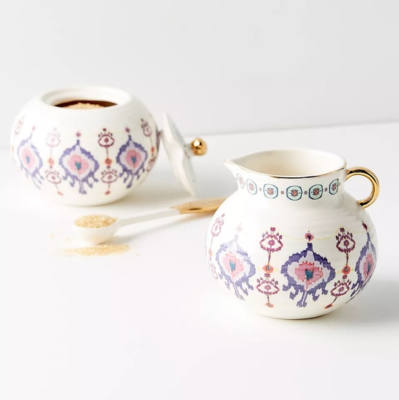 Anthropologie Halden Sugar Bowl with Lid and creamer